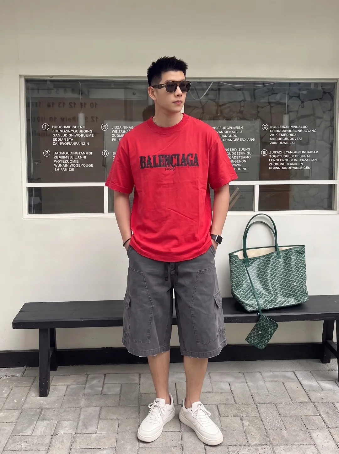 P100✨🔥 [BALENCIAGA] 2026FW short-sleeved T-shirt Premium 26s double yarn 300g fabric embroidery fraying process Color: Black White Red Size: S M L XL 2XL